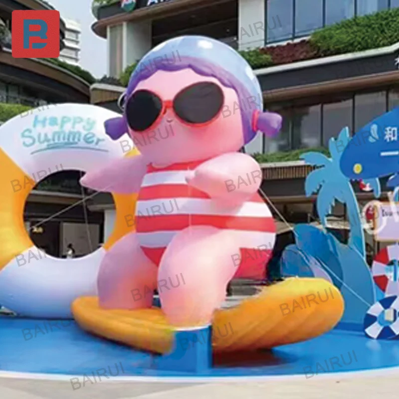 Opblaasbaar surfmeisje met ventilator, buiten vierkante winkelcentrum evenement decoratie rekwisieten