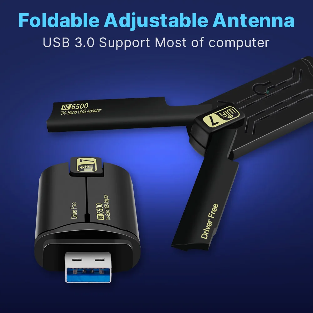 Fenvi WiFi 7 USB WiFi Adaptörü BE6500 USB 3.0 Dongle Tri-band 2.4G/5G/6GHz Win 10/11 Sürücüsü Ücretsiz PC Dizüstü Bilgisayar