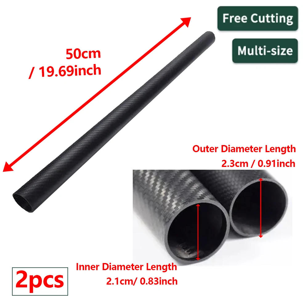 2Pcs Carbon Fiber Tubes, 21mm*23mm*500mm 3K Roll Wrapped Twill Matte Finish for Quadcopter Multicopter High Strength Lightweigh