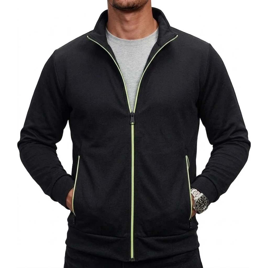 Men's Full Zip Sweatshirts Jacket Long Sleeve Fleece Stand Collar Coats Outdoor Pockets Casual Athletic Running Sports Cardigan
