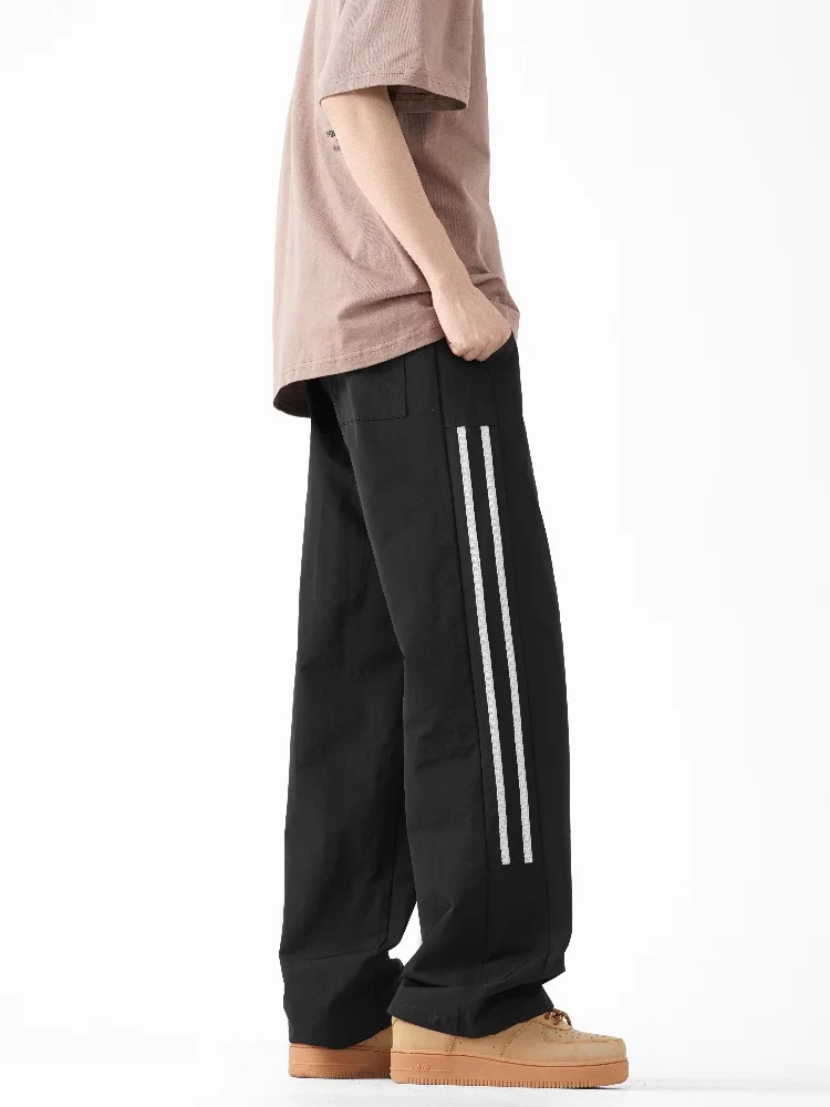 

Мужские летние брюки из ледяного шелка 2024 года, новые, в американском стиле, с полосатыми вставками, спортивные, свободные, повседневные, длинные, модные, для активного отдыха, молодежные