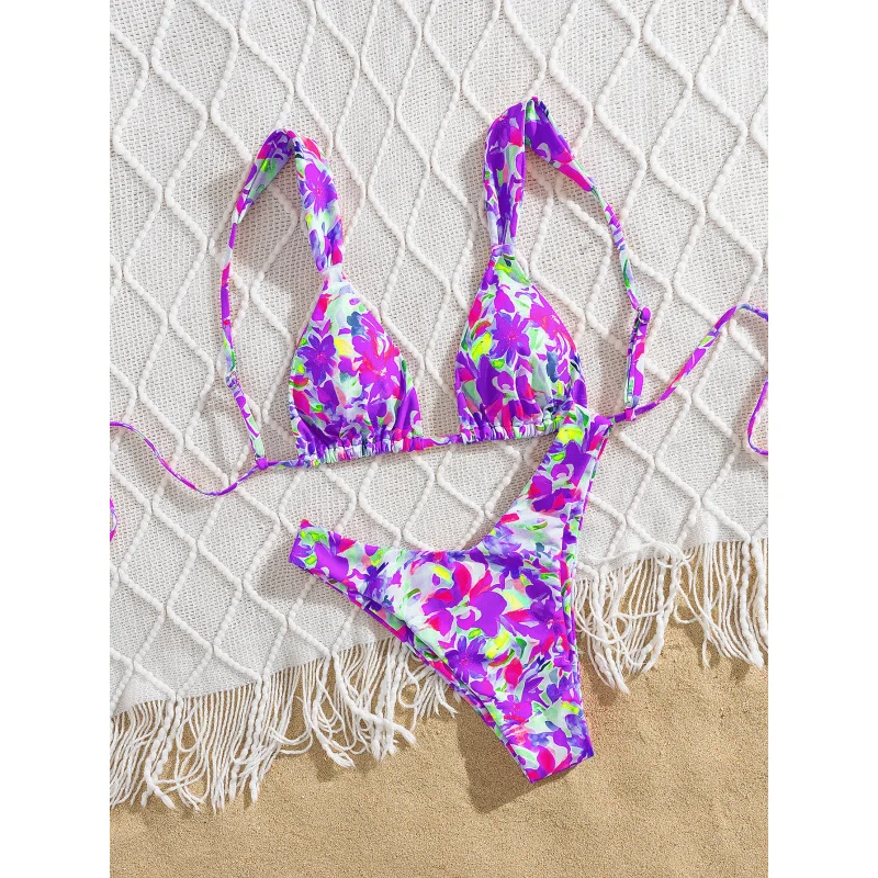 

Новая мягкая сумка с принтом, регулируемый ремень, галстук с открытой спиной, сексуальный комплект бикини для вечеринки, пляж летом