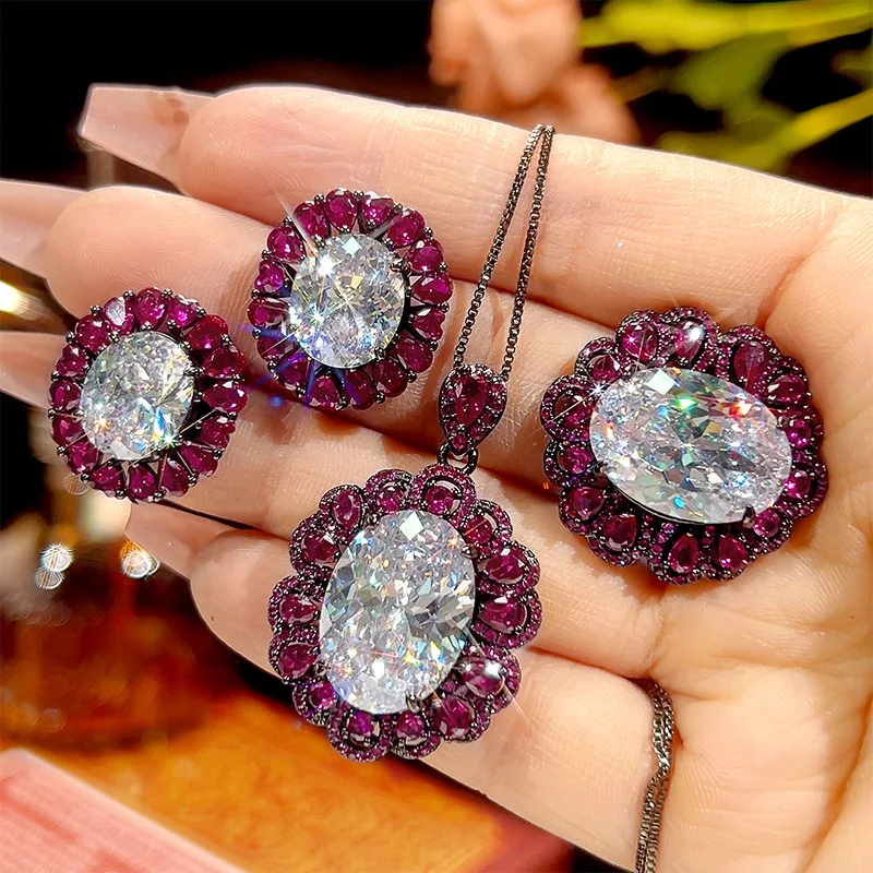 

Новый осенне-зимний винтажный комплект украшений из черного золота с белыми бриллиантами, размер основного камня 13*18-10-12.