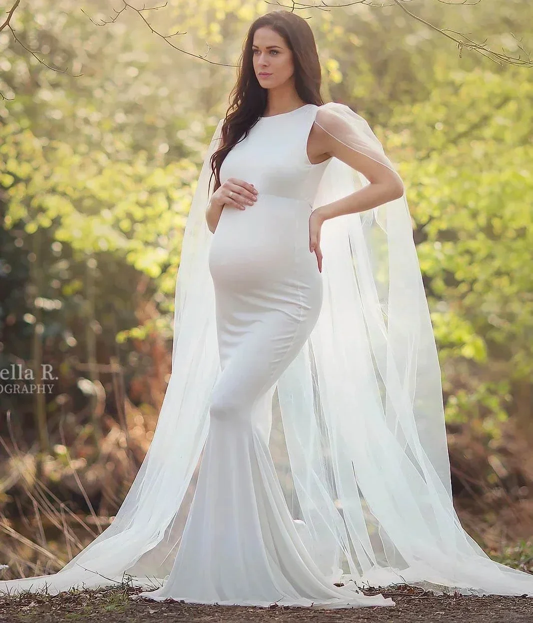 

Long Maternity Photography Props Pregnancy Slim Dress Maternity Dresses For Photo Shoot Pregnant Dress Mesh Cape Maxi Gown