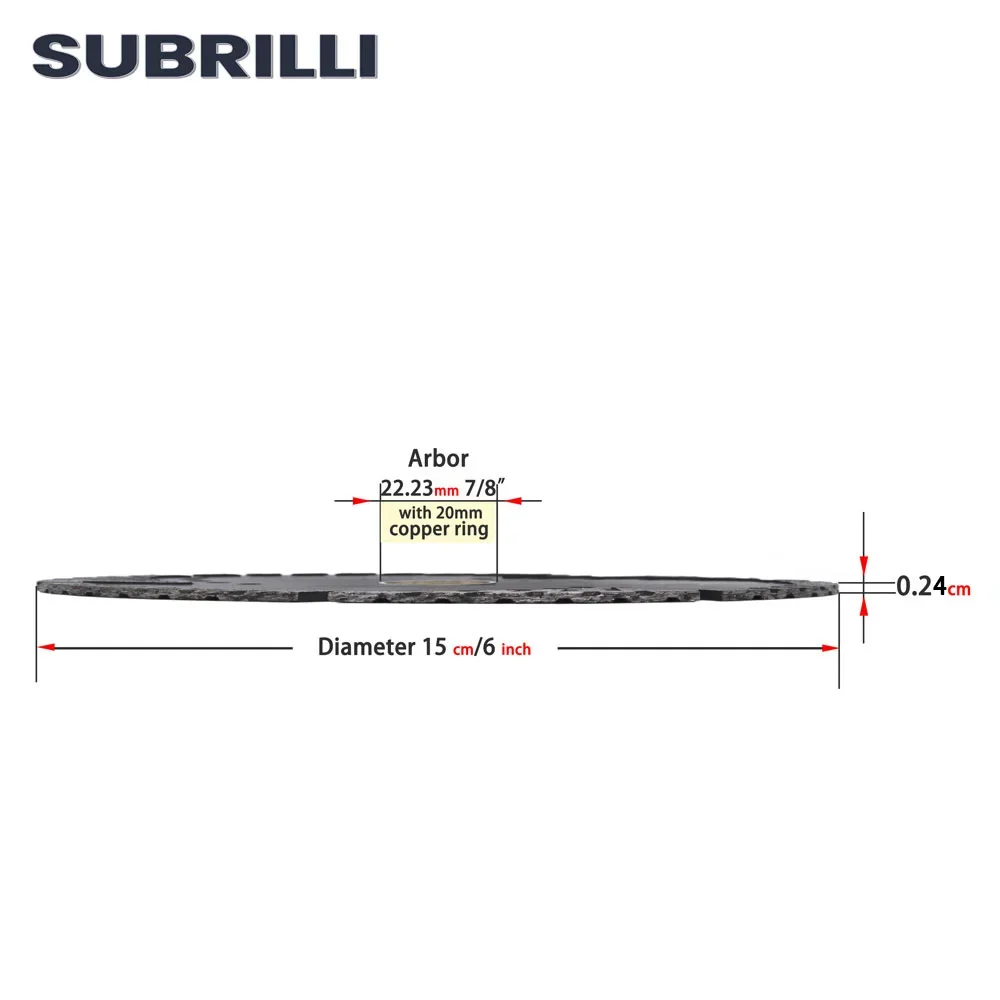 SUBRILLI 6 "150mm rueda cortadora de diamante hoja de sierra de diamante de unión metálica disco de sierra de dientes Turbo para piedra granito hormigón