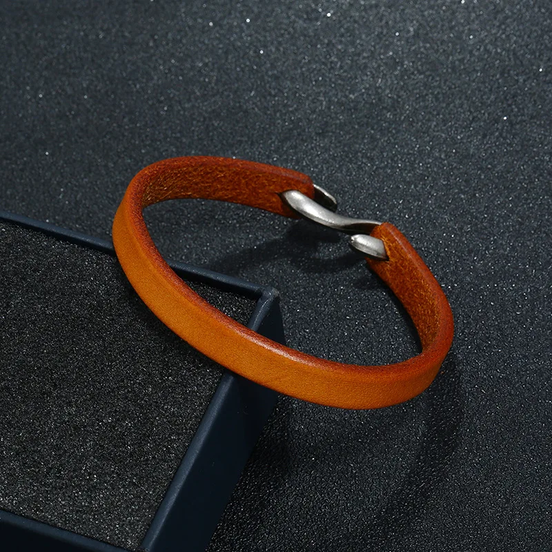 Simple metal hook bangle Punk Rock Genuine Leather Bracelet