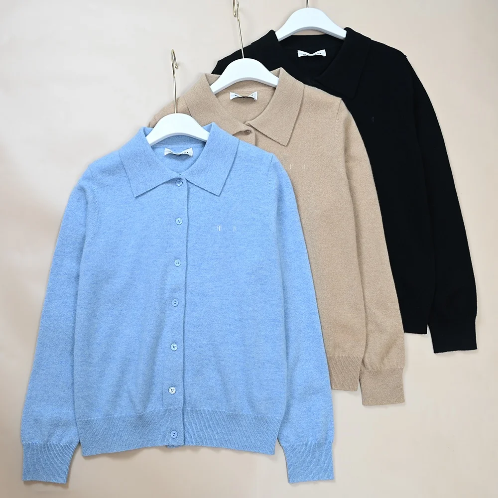 

Autumn Winter New Style Women's Embroidered Letter Collar Button Casual Knitted Open Cardigan Commute Style Long Sleeve Regul...