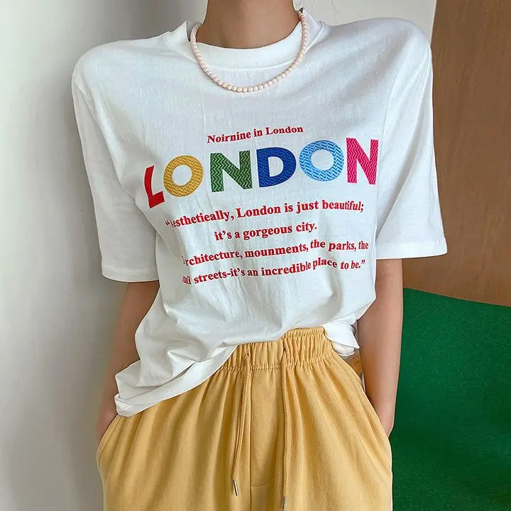 

Simple Fashion Letter Embroidery Short Sleeve Shirt Korean Style Women's Knitwear Suitable for Various Occasions Spring Autum...