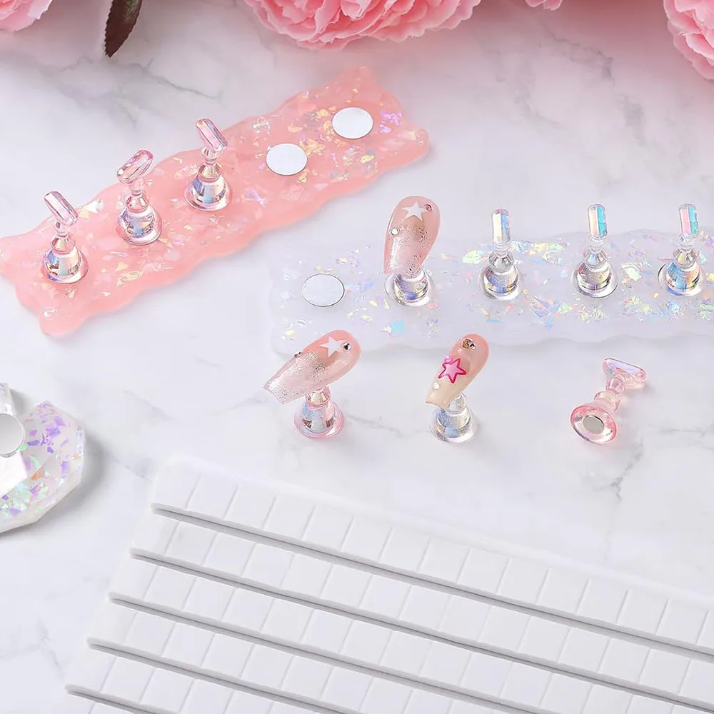 Pink Aurora Color Nail Stand White Nail Holder Painting Magnetic Press On Nail Tech Must Haves Practice Acrylic Nail Display