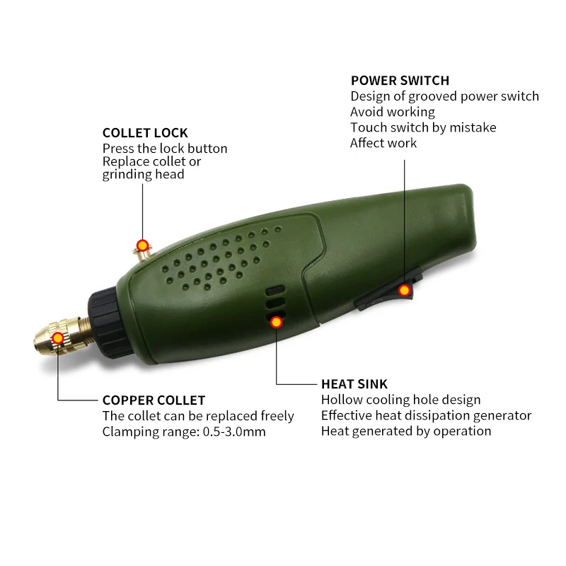 Moedor verde conjunto e acessórios velocidade ferramenta rotativa dremel gravador de carregamento broca elétrica caneta gravura para polimento