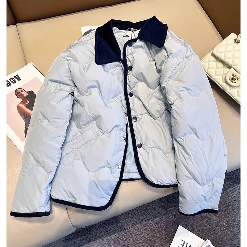 الأزرق المرقعة طوق موجة القرد القطن Jaet الرجال 2024 الخريف الشتاء تصميم Ele تنوعا العصرية الكورية Sle طويلة Sle...