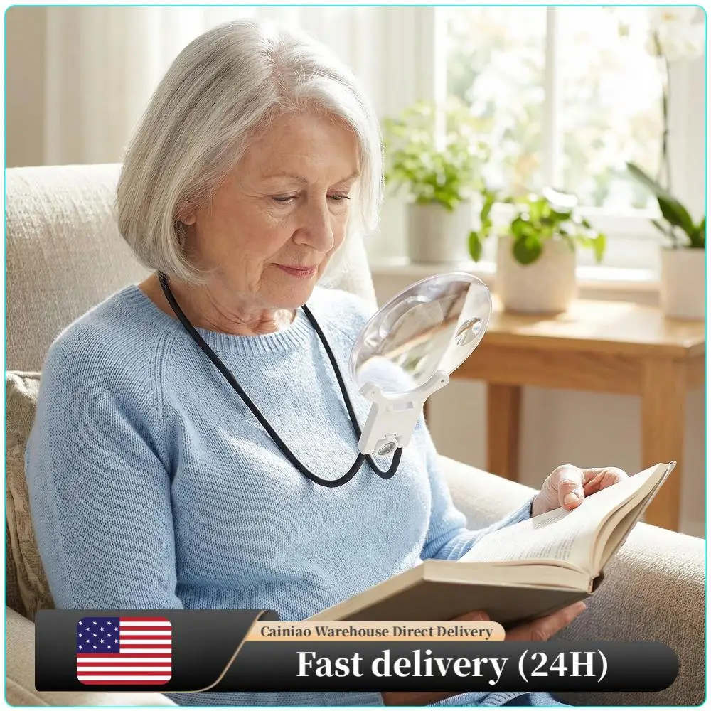 

Увеличительное стекло на шею 138 мм с 16-кратным увеличением и подсветкой, без рук, для чтения книг, шитья, вышивки крестиком