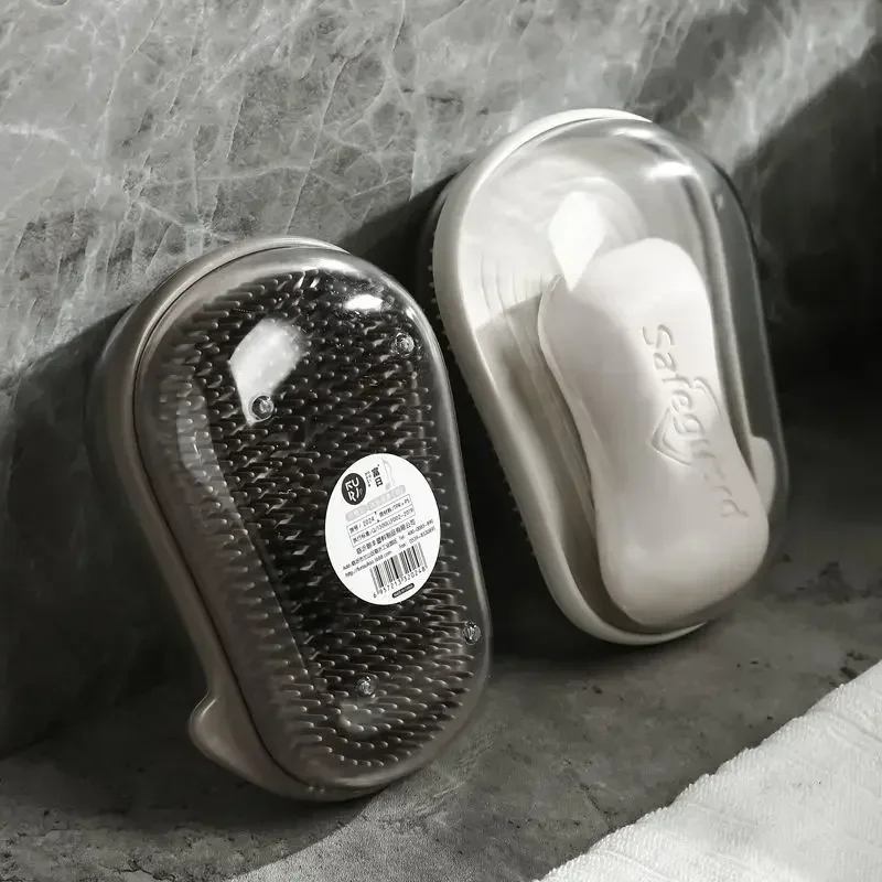 

Bathroom Silicone Soap Dish with Double-Layer Lid Portable Travel Bathroom Organizer Odor-Resistant Drainage Soap Holder Tray