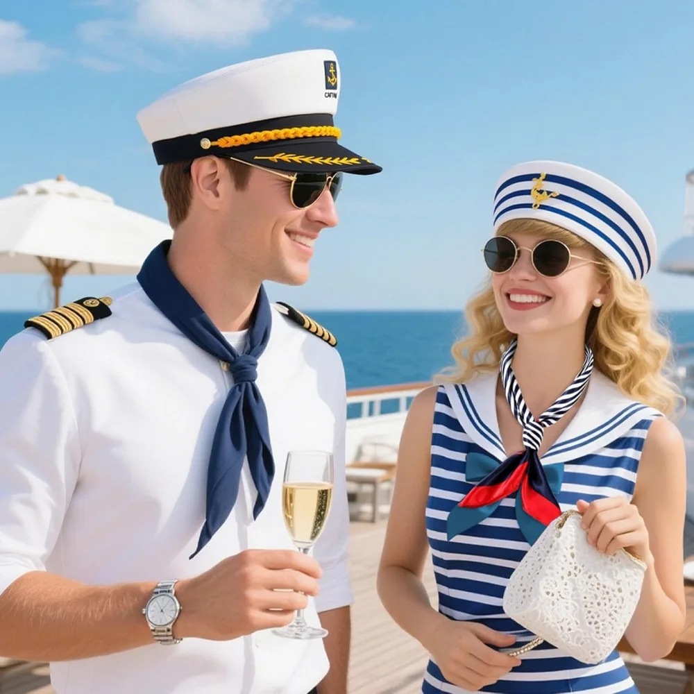 Yacht Captain Hat and Sunglasses Adult Sailor Hat for Men Women Party Adjustable Boat Halloween Costume Accessories Cosplay