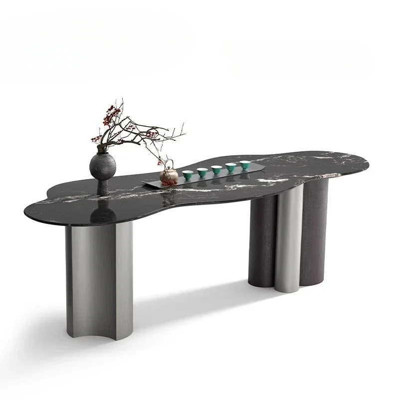 Light luxury cloud tea table/natural marble + solid wood/modern balcony office tea table