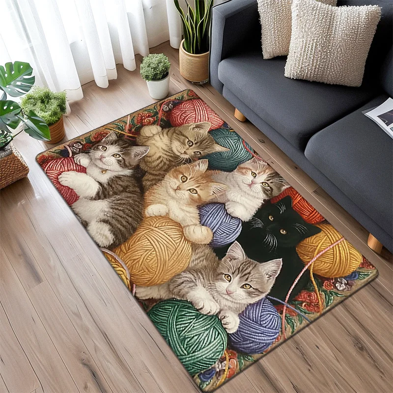 1 قطعة حصيرة أرضية متماسكة من القطيفة مقاس 0.47 بوصة سميكة للغاية مع تصميم كرة كاليكو تابي وكرة غزل - حصيرة غير قابلة للانزلاق قابلة للغسل في الغسالة