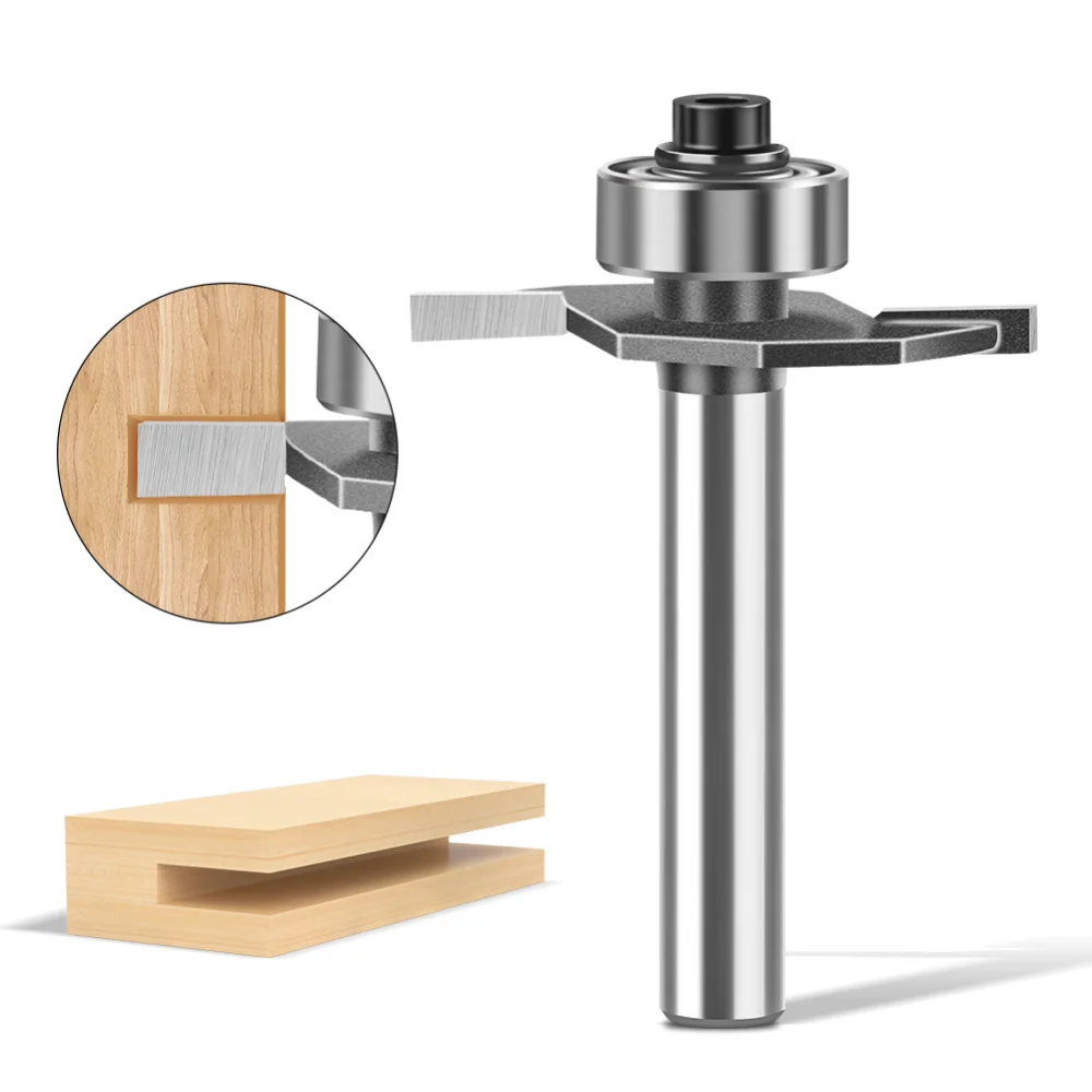 1/4-1/2 Handle Ball Bearing T-shaped Thin T Slot Router Bit Carbide Woodworking Groove Milling Cutter for Board Tenon Slotting