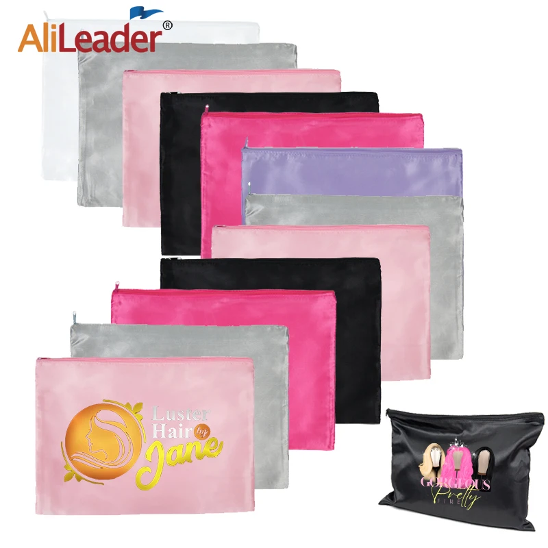 

New Satin Wig Bag Silk Wig Bags With Zipper Wholesale Hair Extensions Bags For Multiple Wigs Hair Bundle Satin Pouch Bag 35X25Cm