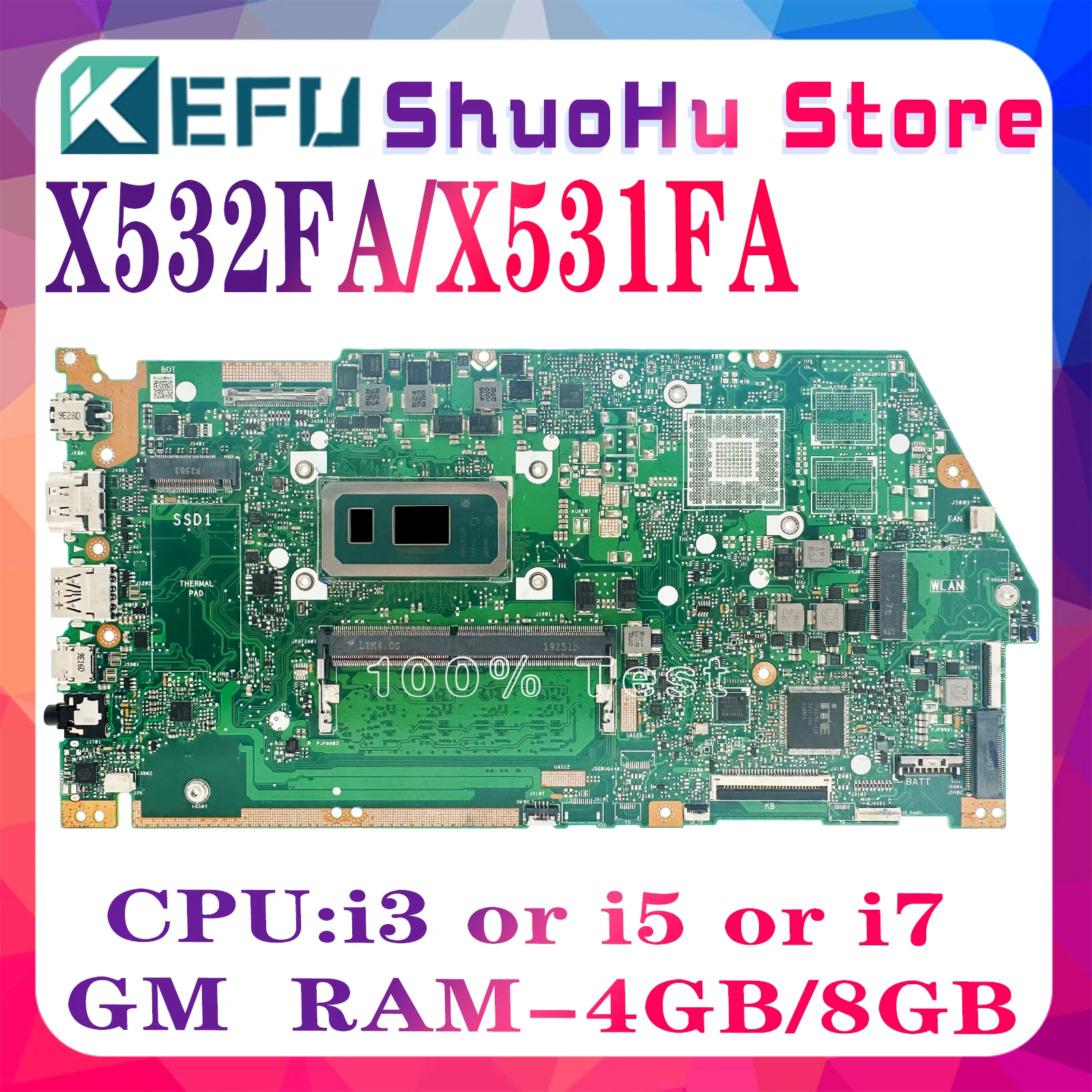 KEFU X532FA X531FA Motherboard For ASUS X532FL X532FLC X532FAC X532F X531F S532F S531F K531F K532F V531F V532F Laptop Mainboard