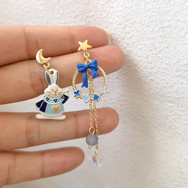 Korean Exquisite Stars Moon Dangle Earrings For Women Cute Kitten Rabbit Flowers Asymmetric Tassel Earring Wedding Jewelry