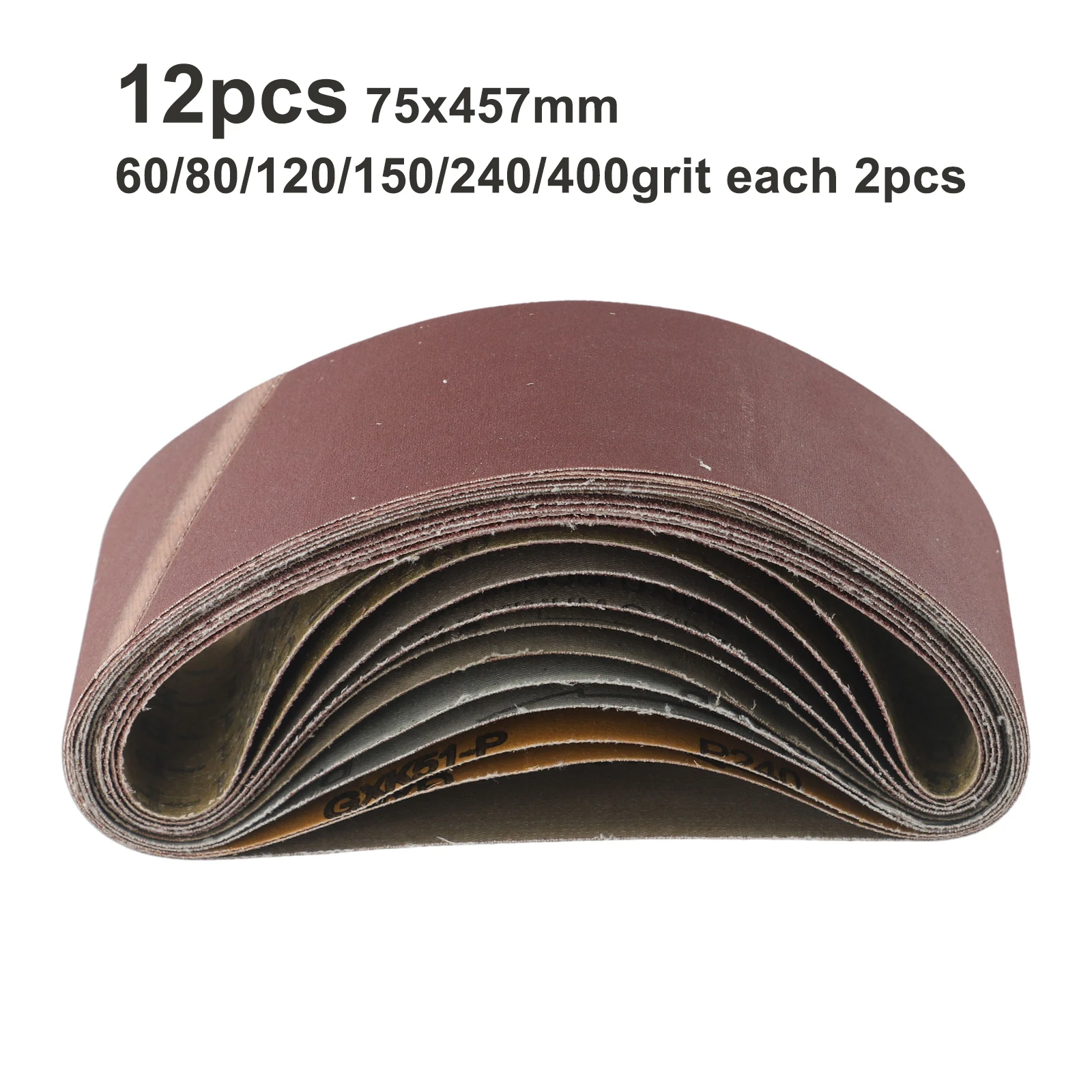 Bandes abrasives pour ponceuse à bande, papier abrasif de polissage du bois et du métal doux, outils de conversion, environnement de ponçage, grain 60-400, 75x457mm, ensemble de 12 pièces