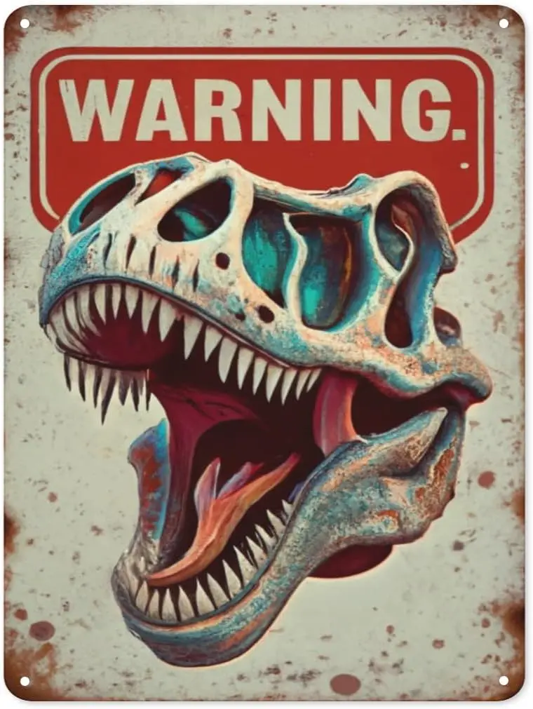 Funny Beware of The Dinosaur Tin Sign Retro Metal Wall Decor Poster Vintage Sign for Home Bar Garage Garden Patio Porch Bathroom