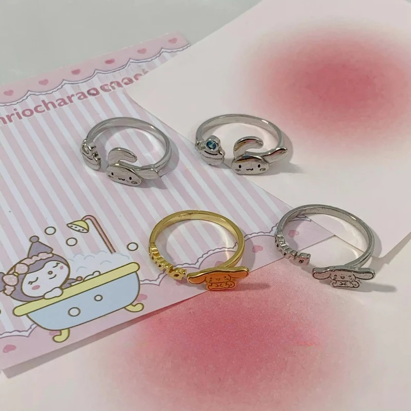 Fashion Trend Sanrio Kawai Ring Cinnamoroll Anime Character Serie Couple Silver Ring Fashion Adjustable Birthday Gift for Friend