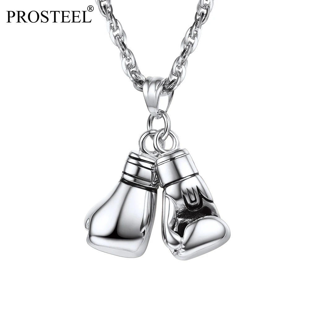 

PROSTEEL Men Necklace Boxing Glove Pendant Sport Fitness Boy Hip Pop Gifts in Silver/18K Gold/Black/Rose Gold Plated PSP3027