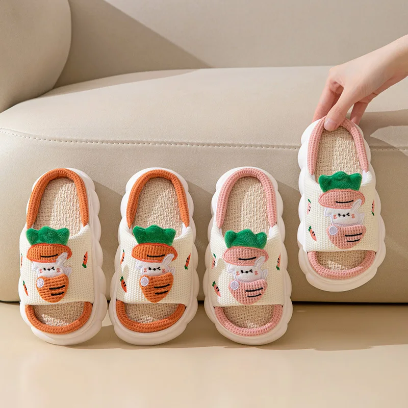 Children Home Slipper Four Season Family Baby Slides Shoes Boy Girls Cute Cartoon Cotton Hemp Slippers Breathable Indoor Shoes