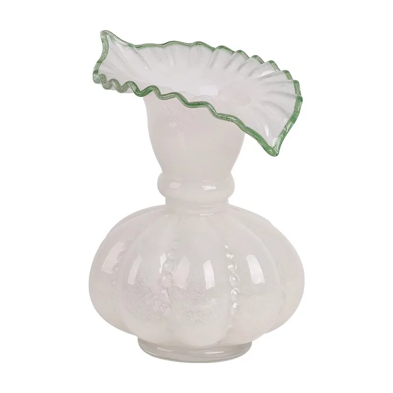

Green pumpkin glass vase ornament French retro living room desktop water-raised flower arrangement ornament
