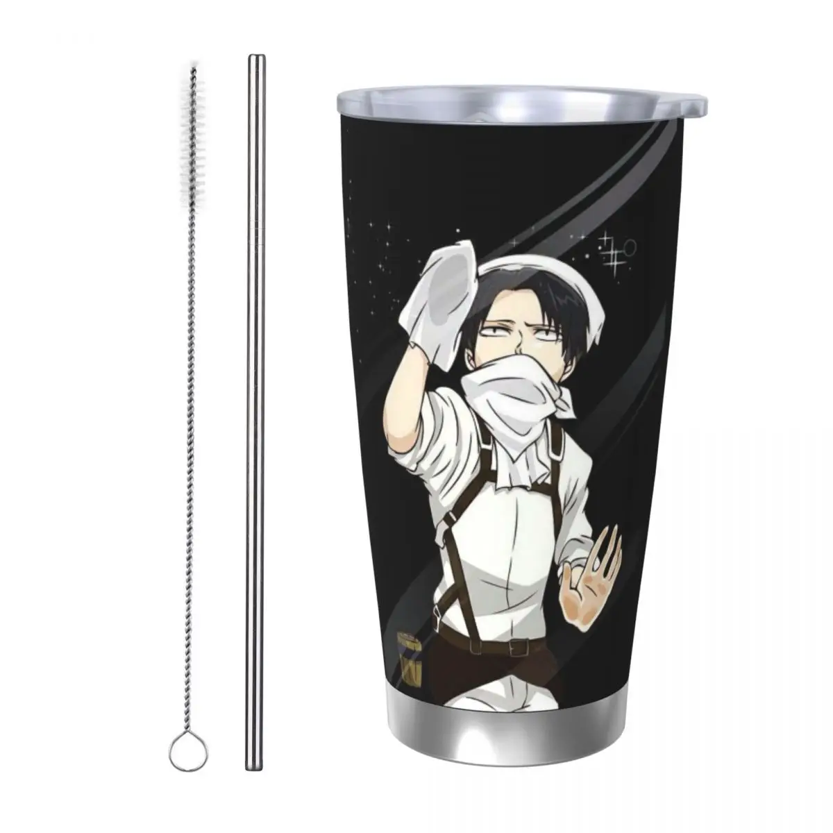 Levi Ackerman Attack On Titan Stainless Steel Tumbler Vacuum Insulated Mug Thermal Cold Bottle Straw With Lid 20oz