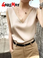 Women's Black Blouses Summer Elegant Tunic Vintage Office Satin Silk Blouse Basic Chiffon Tops Shirt 2025 For Women - Image 2