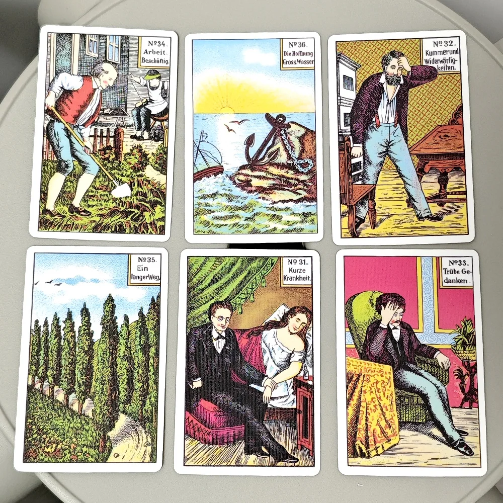 Kipper Wahrsagekarten – 36 Stück Vintage Orakelkarten im deutschen Biedermeier-Stil für Wahrsagerei und Zukunftsdeutung, deutsche Version