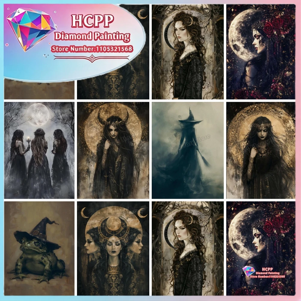 Dark Magic Witch Tarot Moon Goddess Diamond Painting Kit Square Round Diamonds 5D DIY Mosaic Cross Stitch Craft Exquisite Gift