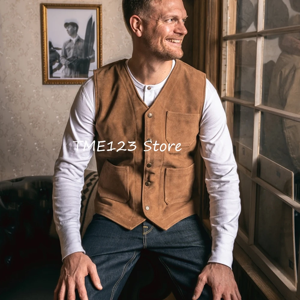 

Мужской модный костюм, жилет, однобортный, повседневный, с тремя карманами, замшевая ткань, металлические кнопки, v-образный вырез, рабочий мужской жилет без рукавов