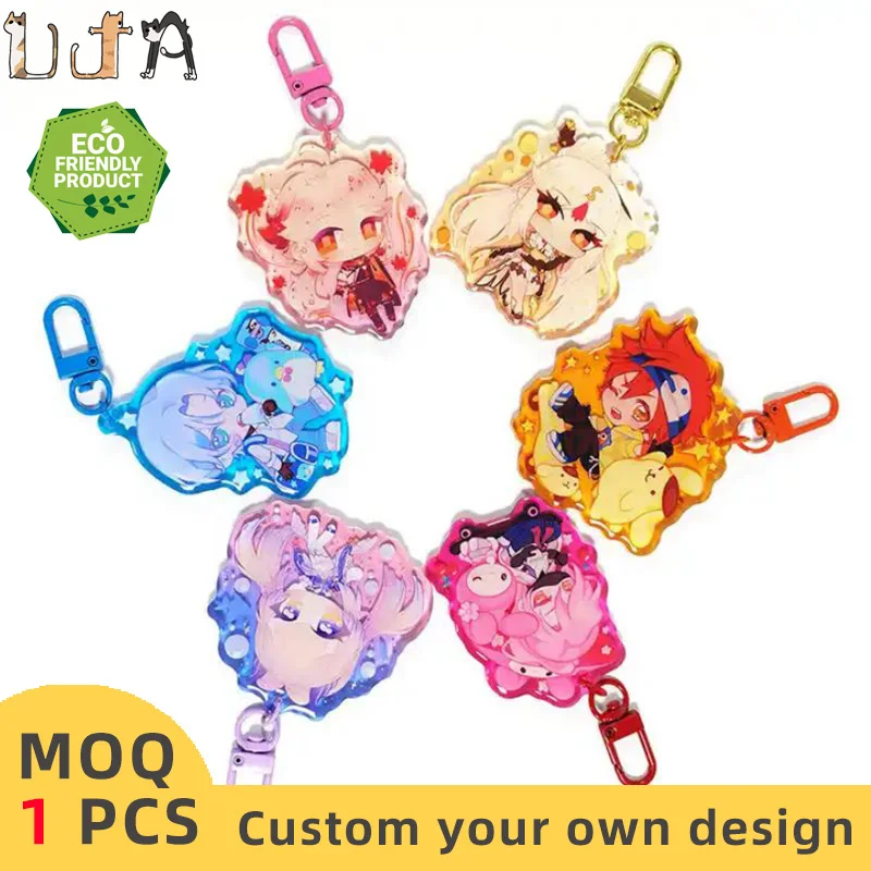 UJA CNC Diamond Cut Acrylic Letter Keychain Custom Colored Machine Epoxy Flower Baseball Keychains Gift Box Paper Logo Charms