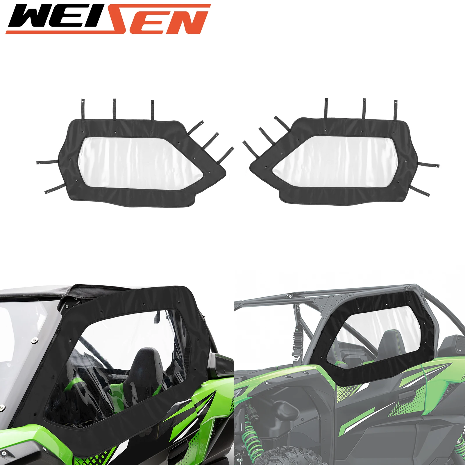 For 2020-2024 Kawasaki Teryx KRX 1000 UTV Left & Right Soft Cab Upper Side Door Enclosure Set Window PVC Accessories