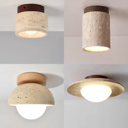 Nordic Walnut Stone Ceiling Lamp Yellow Travertine Bedroom Corridor Downlight E27 G9 Hallway Aisle Decoration Light Fixtures