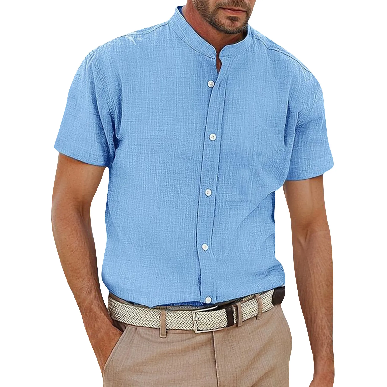 

Men'S Shirts Men'S Summer Fashion Solid Color Shirt Spring Summer Men'S Casual Cotton Linen Solid Color Short Sleeve Shirts