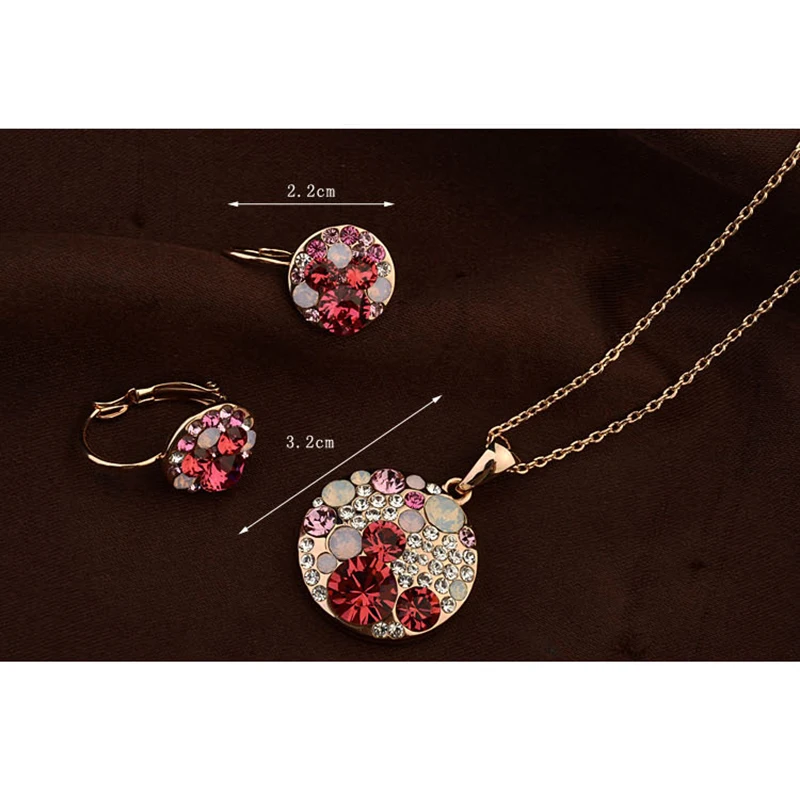 Gold Silver Color Crystals from Austria Jewelry Sets Round Pendant Necklaces Drop Earrings For Women Girls Cute Christmas Day