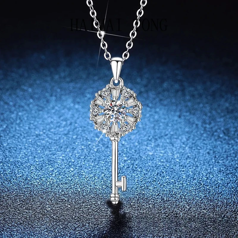 

HAIMAITONG PT950 Платиновое трансграничное ожерелье с ключом T для дома, ожерелье с подвеской из муассанита, легкий роскошный маленький ароматный ветер Moissa