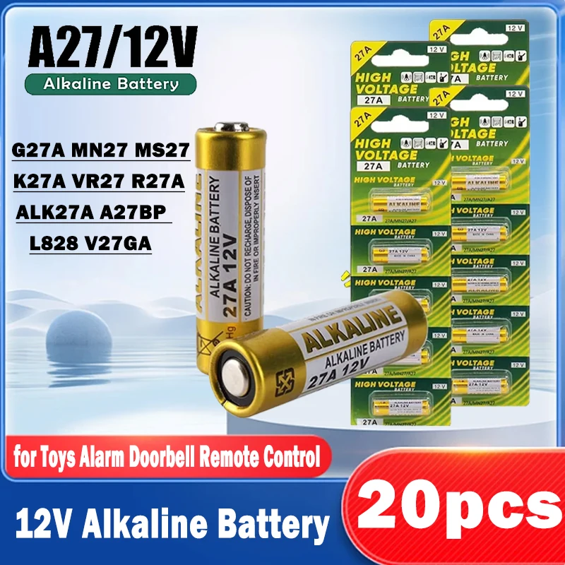 

20pcs 27A 12V A27 Alkaline Battery for Car Alarm Remote Control Doorbell Walkman Dry Cell G27A MN27 MS27 GP27A L828 V27GA R27A