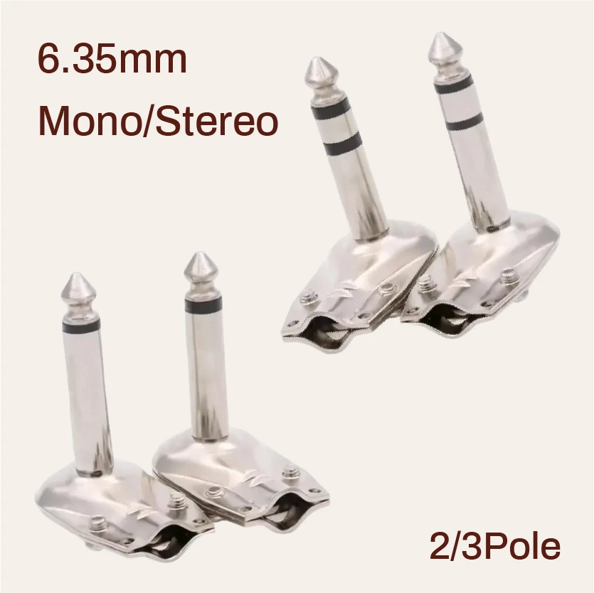 Right Angle Plug Silver 6.35mm Mono/Stereo Jack Audio Guitar Effects Pedal Phono Connector