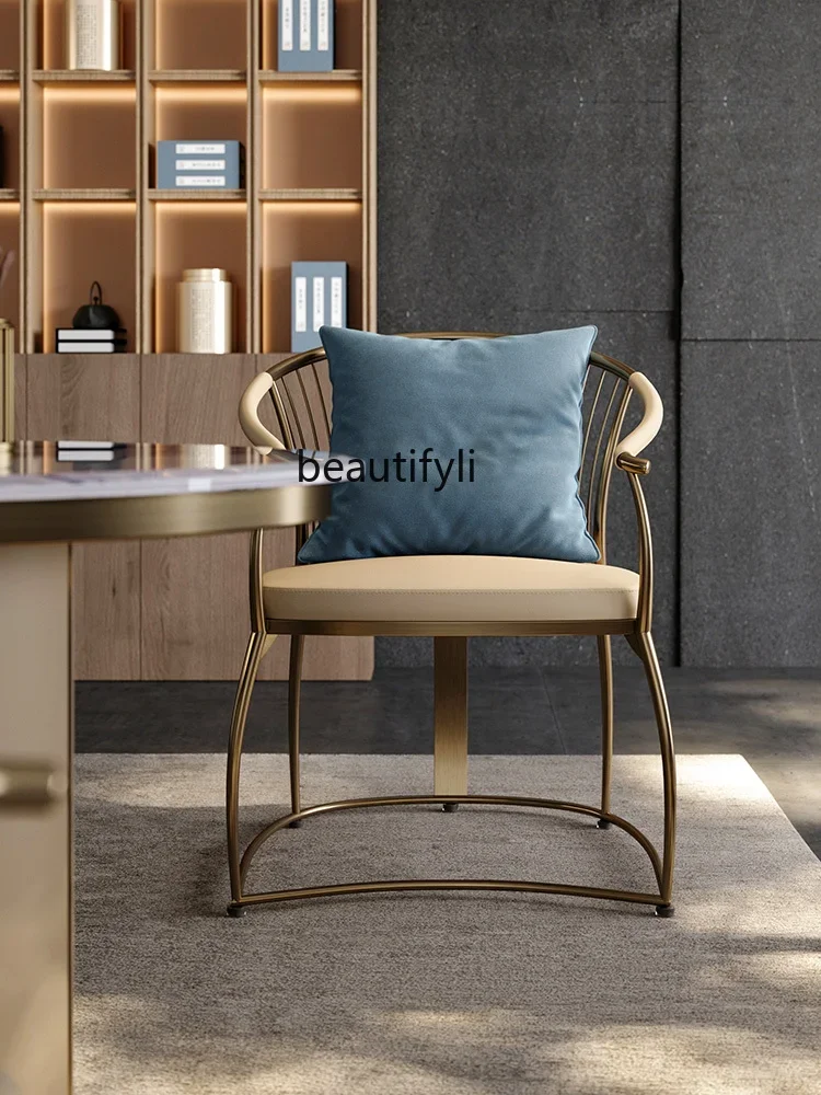 

Master Chair Modern Large Apartment Villa Tea Room Stainless Steel Ring Chair New Chinese Tea ChairA16