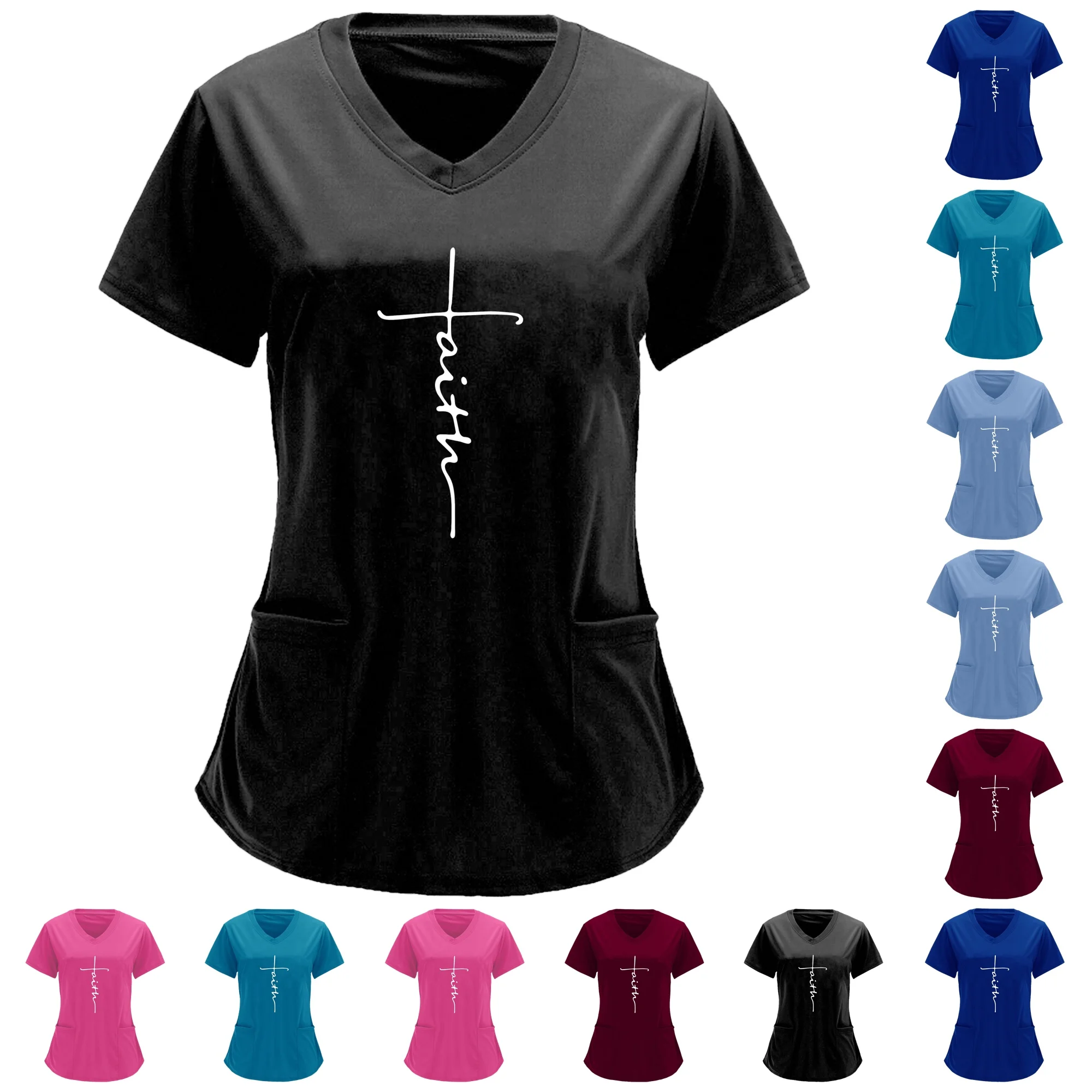

Women's T-shirt V Neck Surgical Uniform Woman - Letter Print Health Care Uniform for Women Nursing Korean Popular Clothes 2025