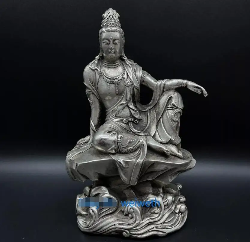 

7.08' Collection Old Tibet Silver Plating Buddism Guanyin Bodhisattva Statue