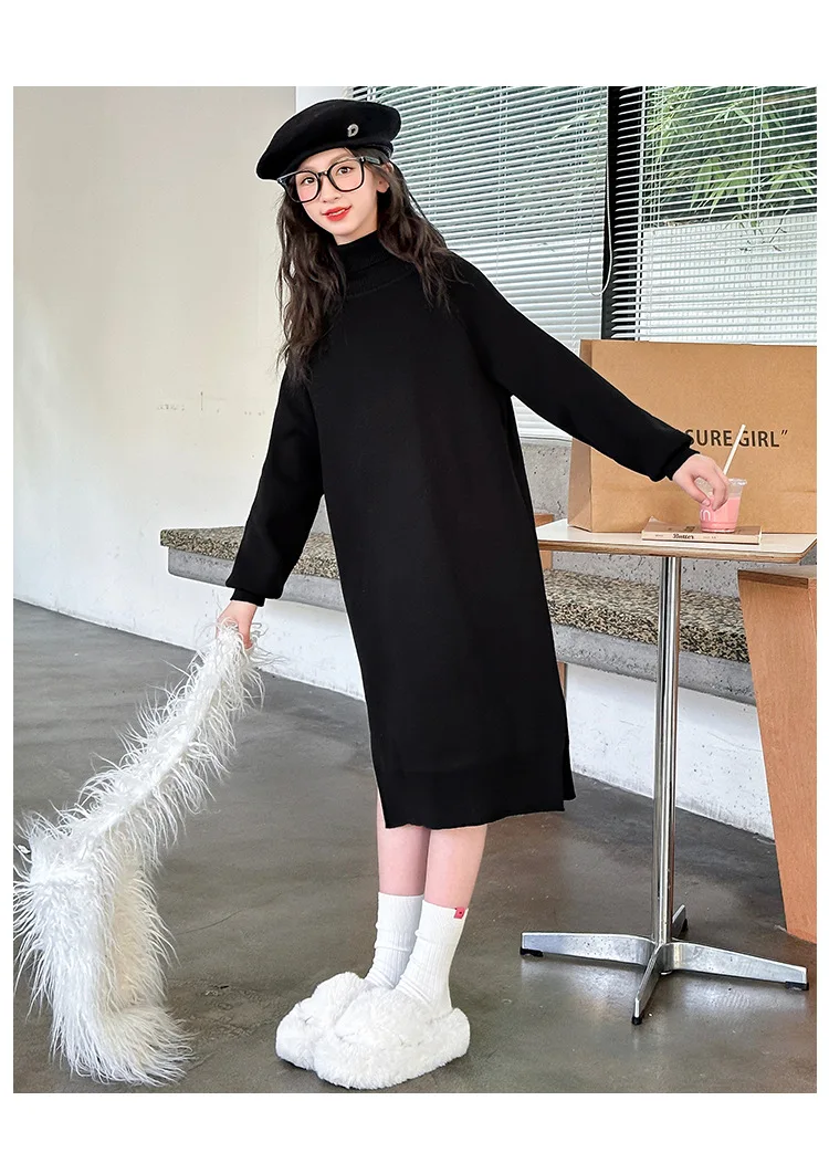 Girls Sweater 2024 New Autumn and Winter Fashion Turtleneck Pullover Long Foreign Sweater Korean Simple Style Clothes Sweater image 4