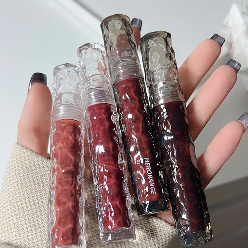 1Pc HERORANGE Glacier Rock Mirror Lip Glaze Moisturizing Water-In-Oil Formula Forms Luminous Film Resistant to Fade for Lips
