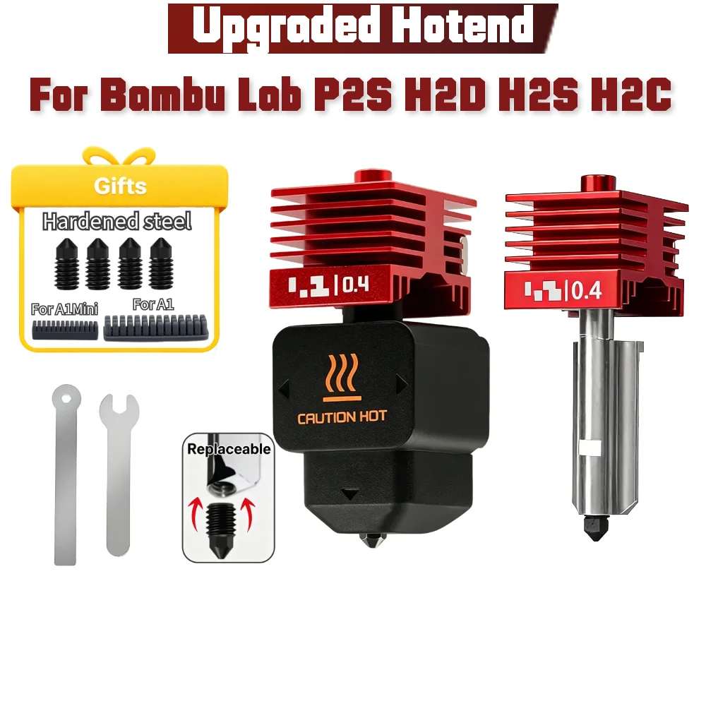 

For Bambu Lab P2S Upgraded Hotend 0.2 0.4 0.6 0.8mm Hardened Steel Nozzle Replace Hot End Bambulab H2D H2S 3D Printer Print Head