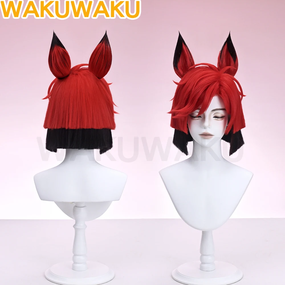 

Аластор Косплей Парик Аниме Косплей WakuWaku Мужчины Красные Короткие Волосы Хэллоуин Аластор Отель Косплей Уши Бесплатная Кепка Для Парика